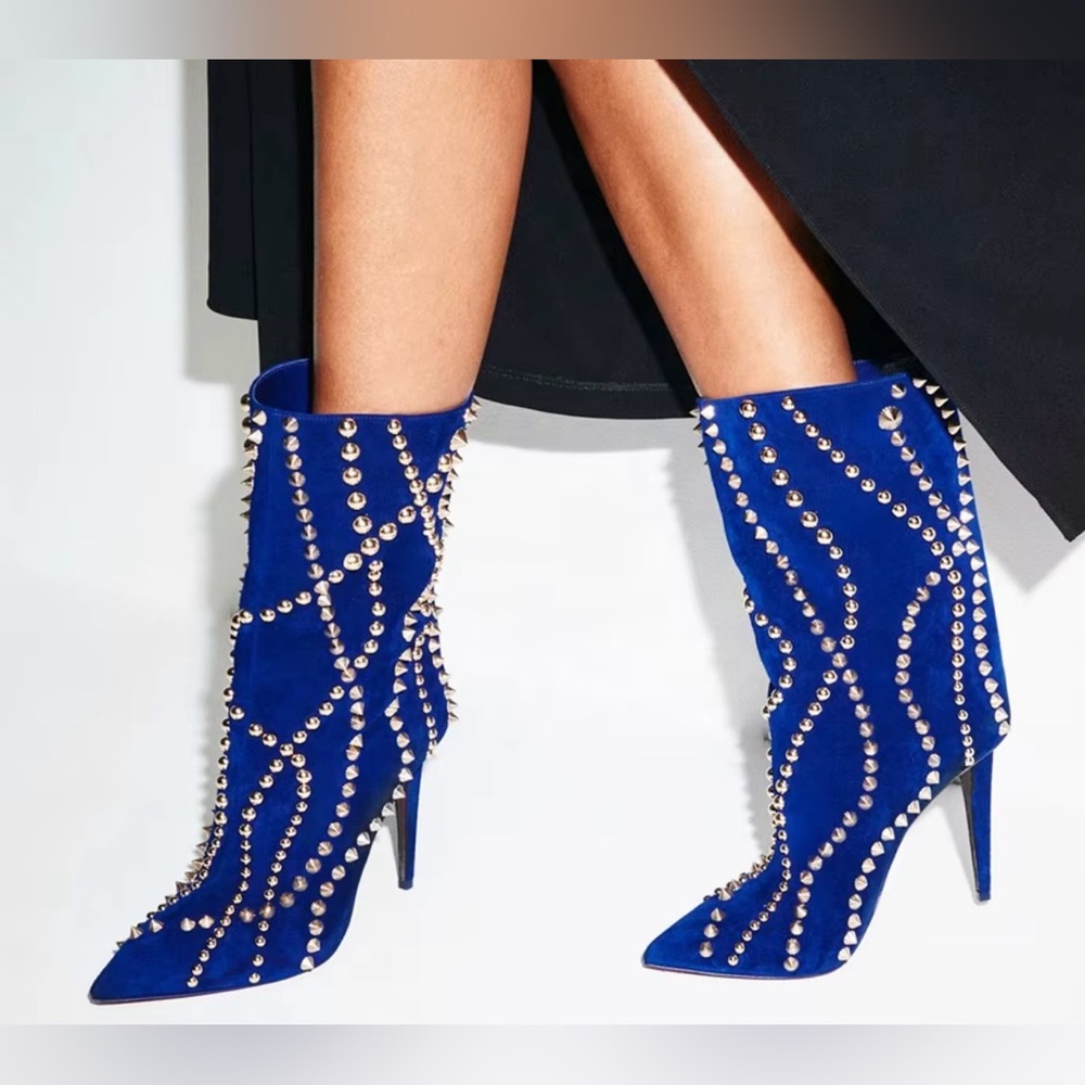 Christian Louboutin Astrilarge Blue Studded Women's Ankle Boots